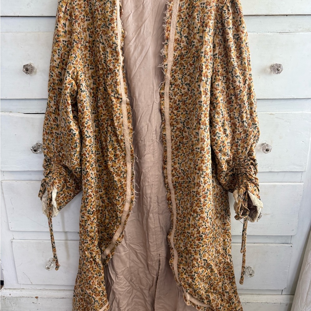 Jade Gypsy Floral Quilted Duster Coat in Golden Mustard
